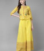 Yellow Cambric Printed Peplum Crop-Top with Palazzo