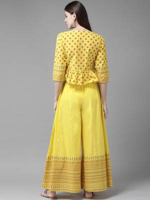 Yellow Cambric Printed Peplum Crop-Top with Palazzo 2