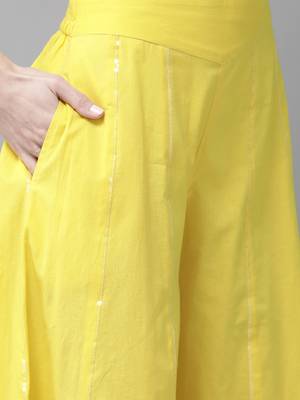 Yellow Cambric Printed Peplum Crop-Top with Palazzo 5