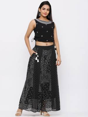 Black Georgette Embellished Crop-Top with Palazzo 1