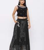 Black Georgette Embellished Crop-Top with Palazzo