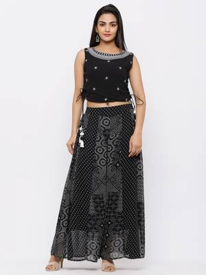 Black Georgette Embellished Crop-Top with Palazzo 3