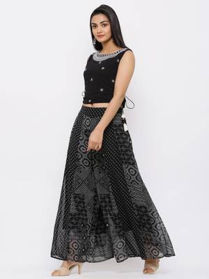 Black Georgette Embellished Crop-Top with Palazzo 4