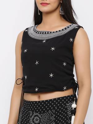 Black Georgette Embellished Crop-Top with Palazzo 5