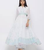 White Georgette Printed Anarkali Kurta with Palazzo