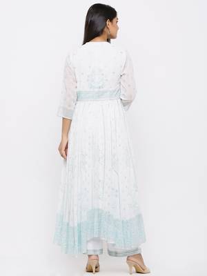 White Georgette Printed Anarkali Kurta with Palazzo 2
