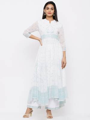 White Georgette Printed Anarkali Kurta with Palazzo 3