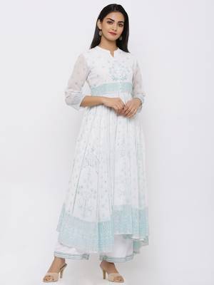 White Georgette Printed Anarkali Kurta with Palazzo 4