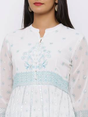 White Georgette Printed Anarkali Kurta with Palazzo 5