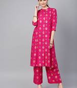 Fuschia Rayon Printed A-Line Kurta Palazzo Set