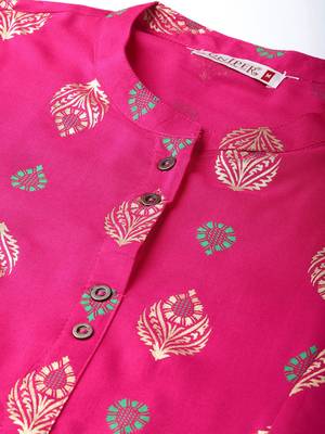 Fuschia Rayon Printed A-Line Kurta Palazzo Set 5