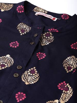 Navy Rayon Printed A-Line Kurta Palazzo Set 5