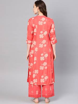 orange Rayon Printed A-Line Kurta Palazzo Set 2