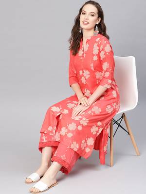 orange Rayon Printed A-Line Kurta Palazzo Set 3
