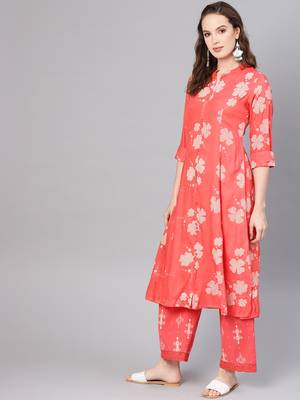 orange Rayon Printed A-Line Kurta Palazzo Set 4