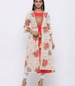 Beige Rayon Embroidered Jacket Style Kurta