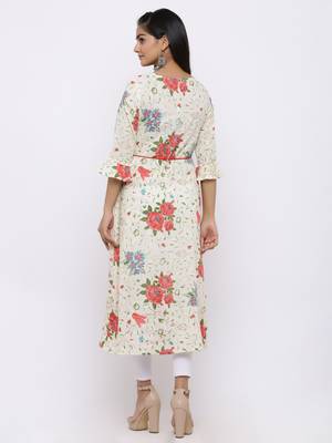 Beige Rayon Embroidered Jacket Style Kurta 2