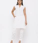 White Rayon Flex Embellished Straight Kurta with Pants
