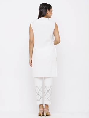 White Rayon Flex Embellished Straight Kurta with Pants 2