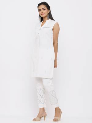 White Rayon Flex Embellished Straight Kurta with Pants 4