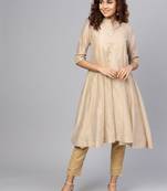 Beige Chanderi Embellished Jacket Style 2 Piece Kurta