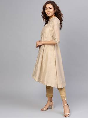 Beige Chanderi Embellished Jacket Style 2 Piece Kurta 4