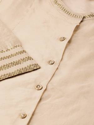 Beige Chanderi Embellished Jacket Style 2 Piece Kurta 5