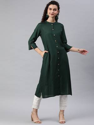 Jade Green Rayon Solid A-Line Kurta 1