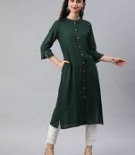 Jade Green Rayon Solid A-Line Kurta