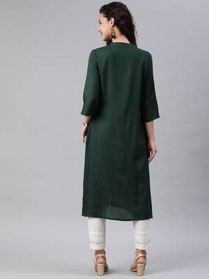 Jade Green Rayon Solid A-Line Kurta 2
