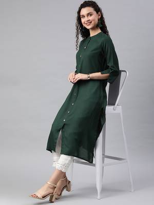 Jade Green Rayon Solid A-Line Kurta 3