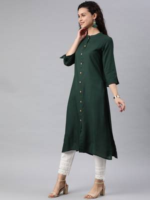 Jade Green Rayon Solid A-Line Kurta 4