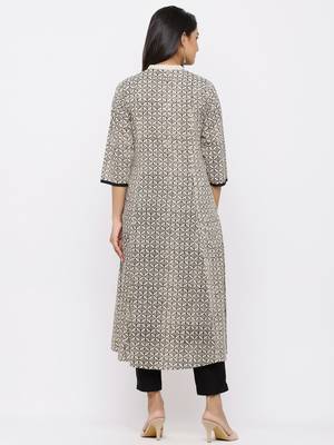 Beige Cambric Embellished A-Line Kurta 2