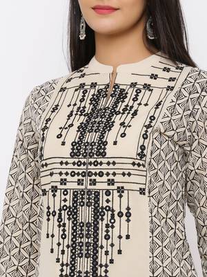 Beige Cambric Embellished A-Line Kurta 5