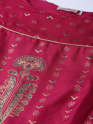 Fuschia Shantoon Gold Foil Print Layered Ethnic Dress 4