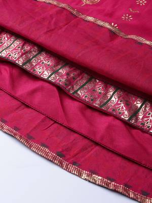 Fuschia Shantoon Gold Foil Print Layered Ethnic Dress 5