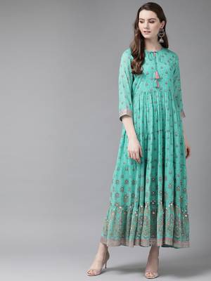 Mint Georgette Printed Tiered Dress 1