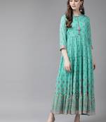 Mint Georgette Printed Tiered Dress