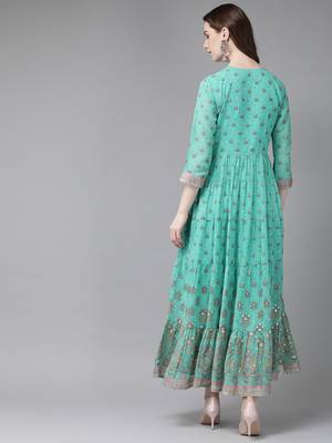 Mint Georgette Printed Tiered Dress 2