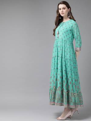 Mint Georgette Printed Tiered Dress 3