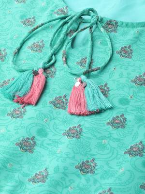 Mint Georgette Printed Tiered Dress 4