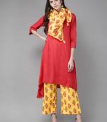 orange Rayon Solid Kurta with Printed Scarf
