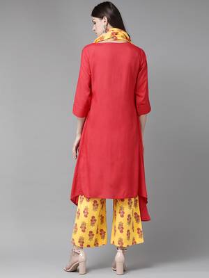 orange Rayon Solid Kurta with Printed Scarf 2