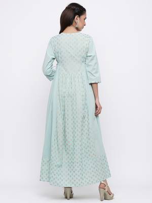 TurquioseCambric Embroidered Anarkali Kurta Dress 2