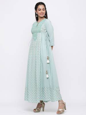 TurquioseCambric Embroidered Anarkali Kurta Dress 3
