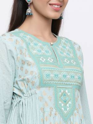 TurquioseCambric Embroidered Anarkali Kurta Dress 5