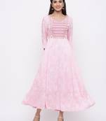 Baby Pink Rayon Embroidered Tiered Ethnic Dress