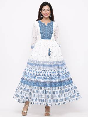 Blue Cambric Embroidered Tiered Dress 1
