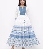Blue Cambric Embroidered Tiered Dress
