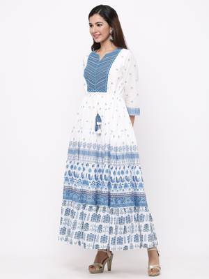 Blue Cambric Embroidered Tiered Dress 3